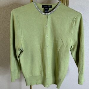 August Silk Women's Light Green Cardigan with Embellished Neckline
